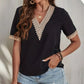 Elegant Women's Top Blouse with Embroidered Lace Black