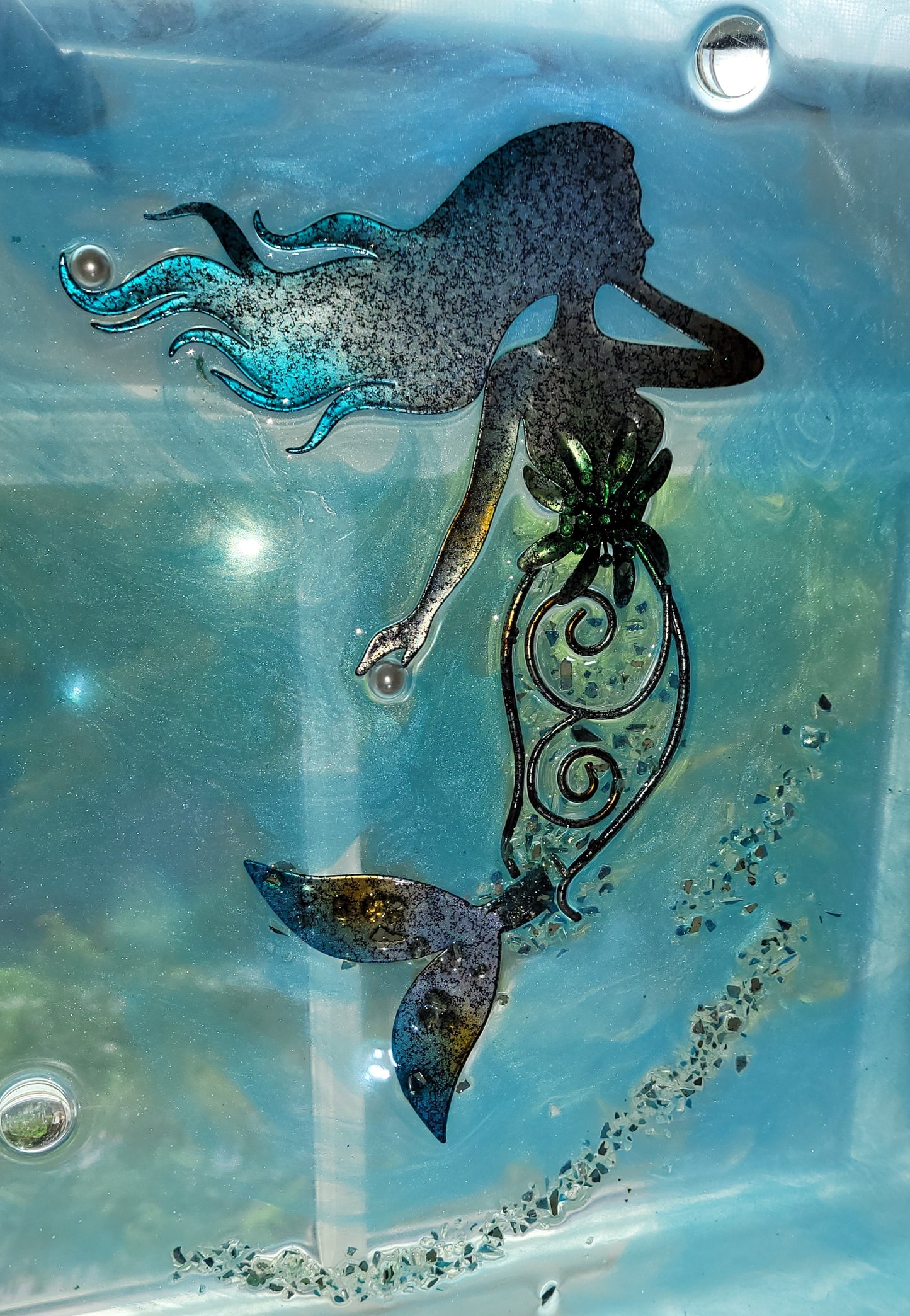 Glass Art Window Mermaid and Friends 31x31