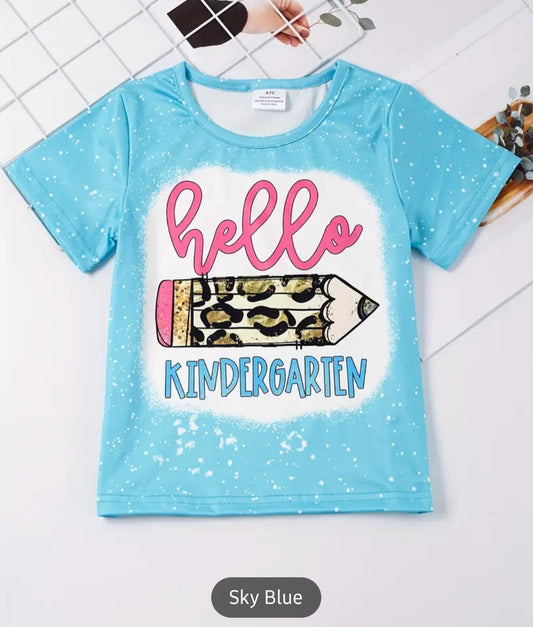 Girls Top - Hello Kindergarten (Sky Blue)