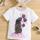 Girls and Toddler size Top with girl and balloons graphic short sleeve