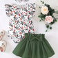 Toddler Plant Design Outfit Ruffle Sleeve Snap Top & Skirt & Headband